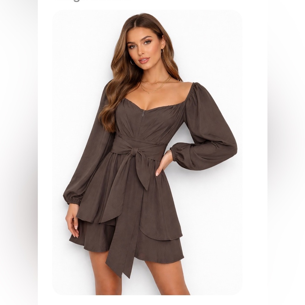 Black Long-Sleeve Tie-Waist Mini Dress Romper